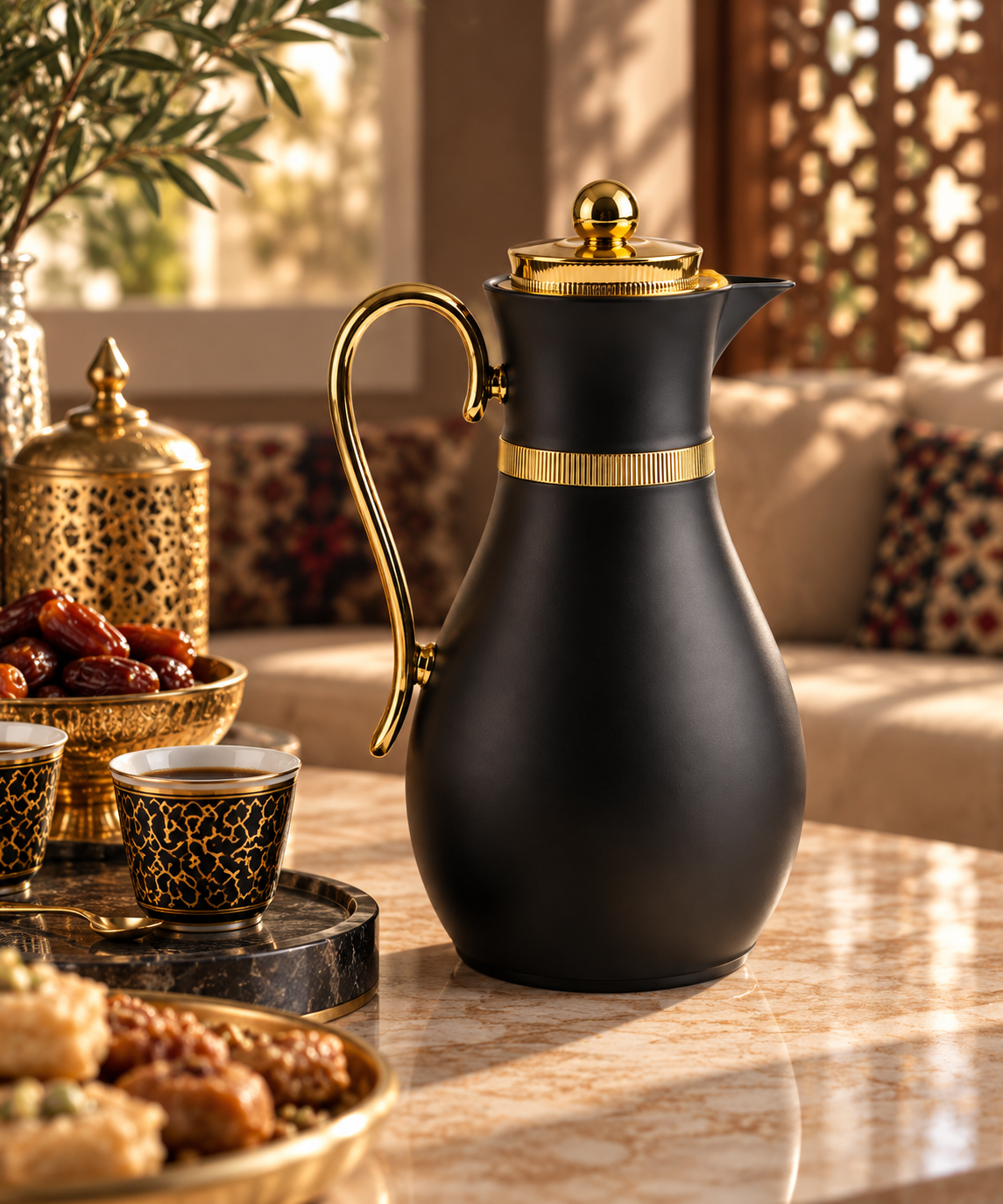 Classic Elegance Thermal Flask – Matte Black & Gold