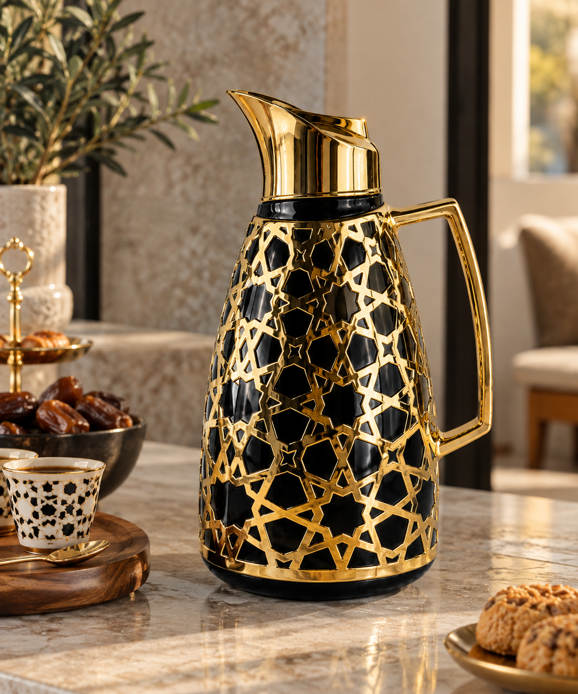 Luxury Geometric Thermal Flask – Black & Gold