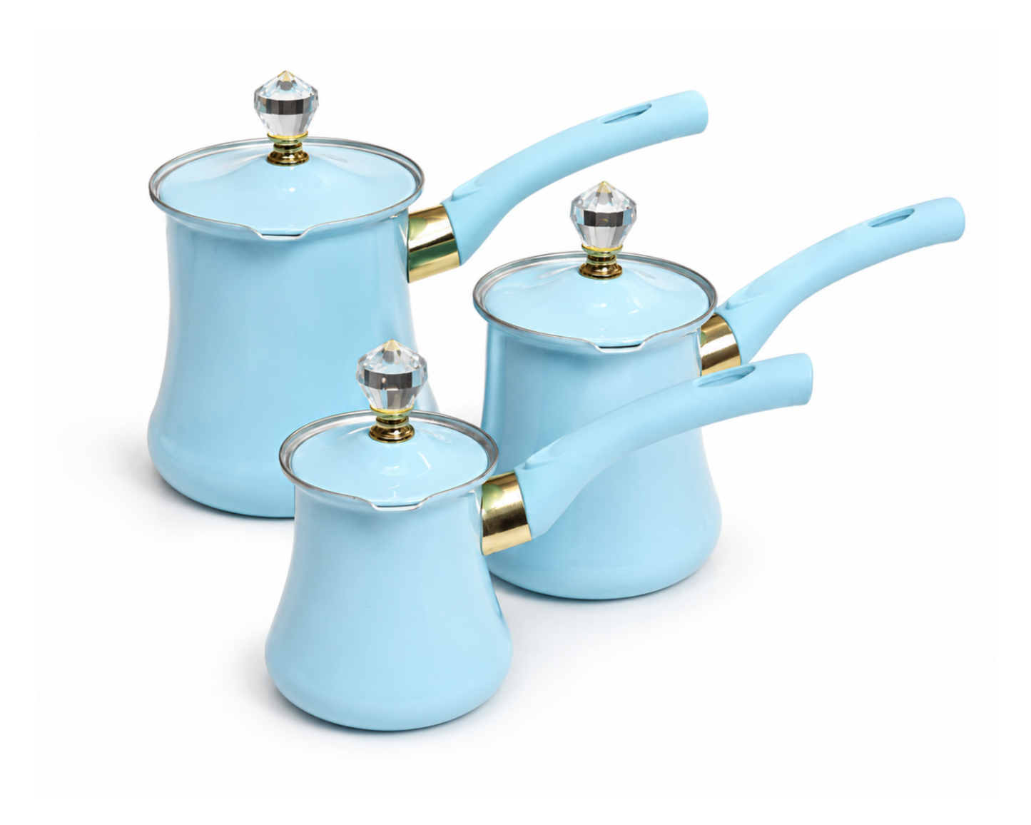 Set of 3 Stainless Steel Baby Blue Coffee Pots