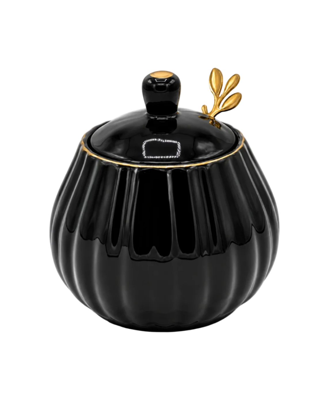 Black Porcelain Sugar & Spice Container with Spoon