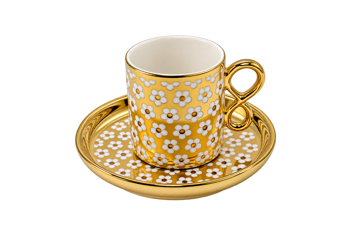 Golden Daisy Turkish Coffee Cup & Saucer Set
