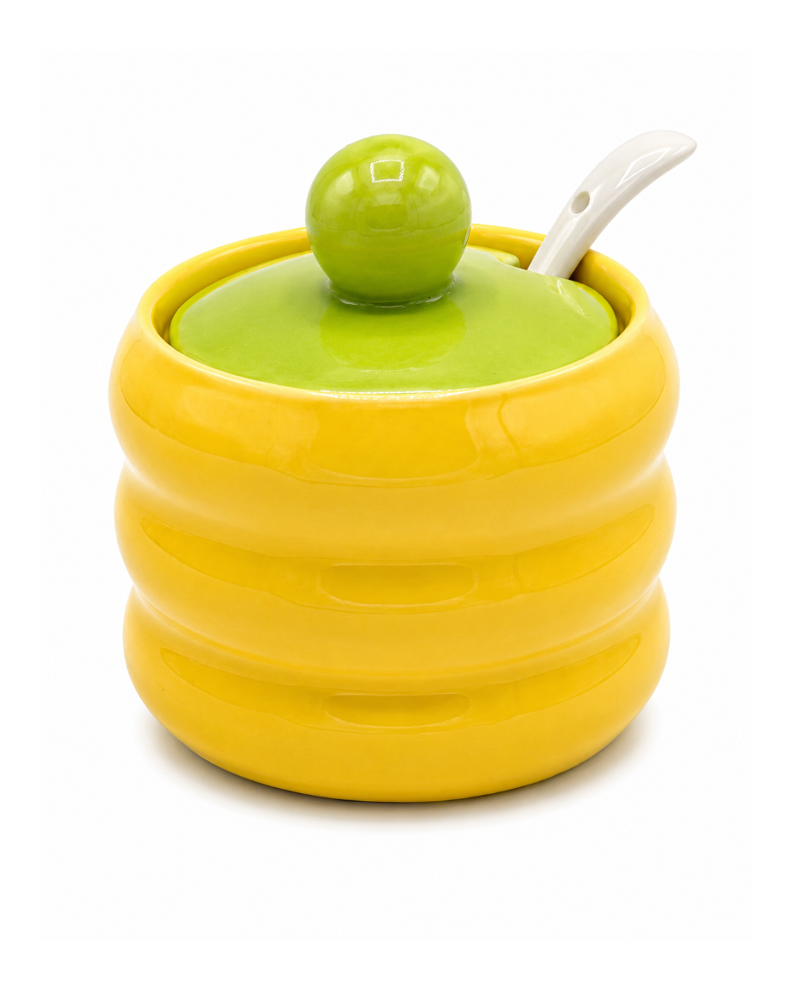 Yellow Porcelain Sugar & Spice Container with Spoon