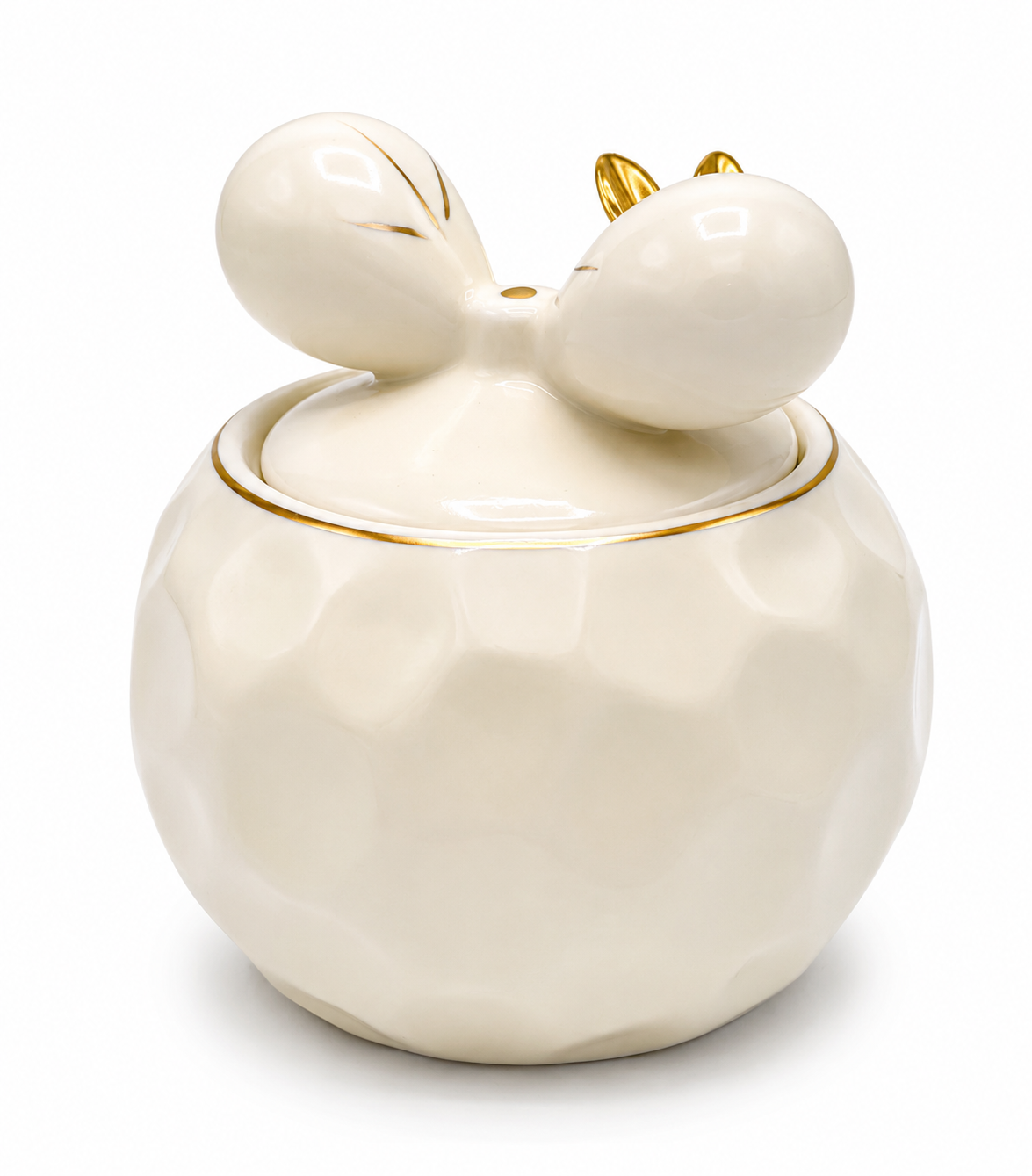 Luxury Off-White Bow Porcelain Sugar & Matte Container with Gold Spoon