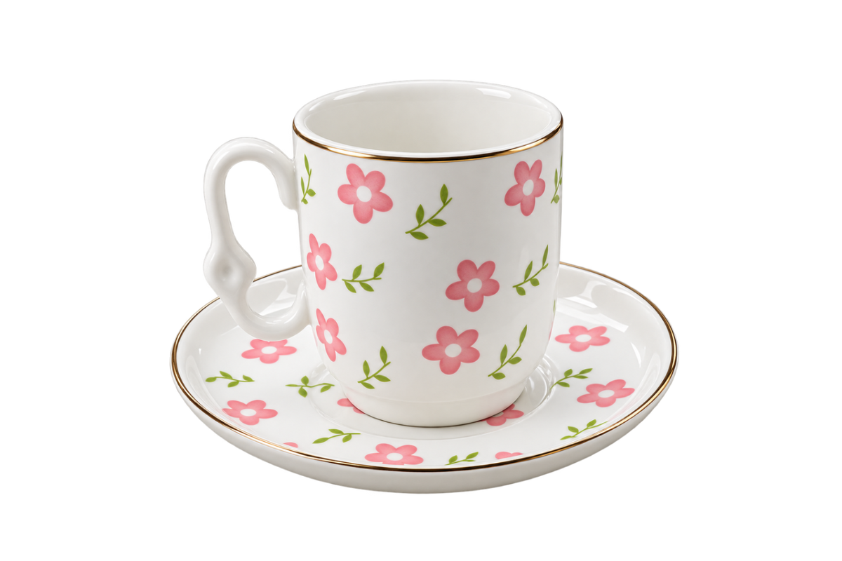 Pink Blossom Turkish Coffee Cup & Saucer Set