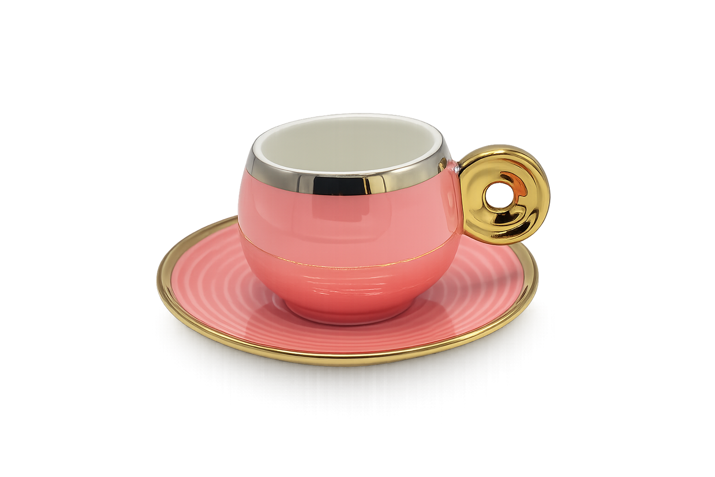 Set of 6 Minimalist Chic Pink Coffee Cup & Saucer