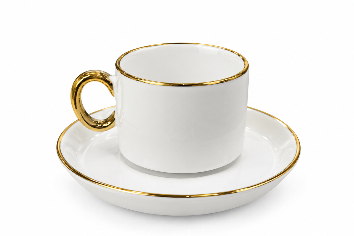 Classic Elegance Turkish Coffee Cup & Saucer Set – White & Gold