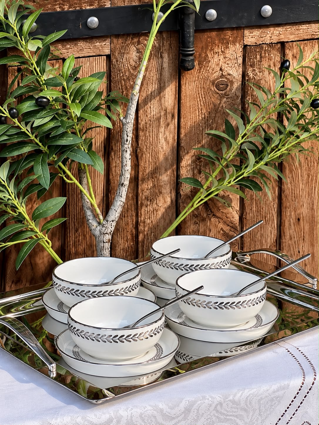 Silver Leaf Meghle Bowl Set – 12 Pieces
