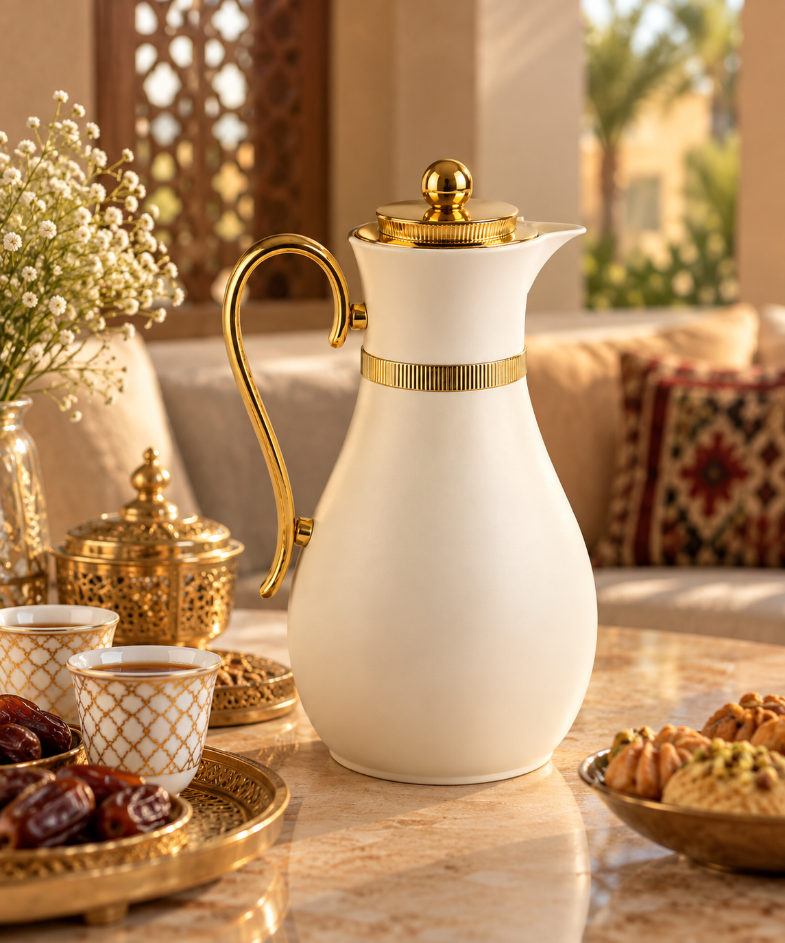 Classic Elegance Thermal Flask – Ivory & Gold