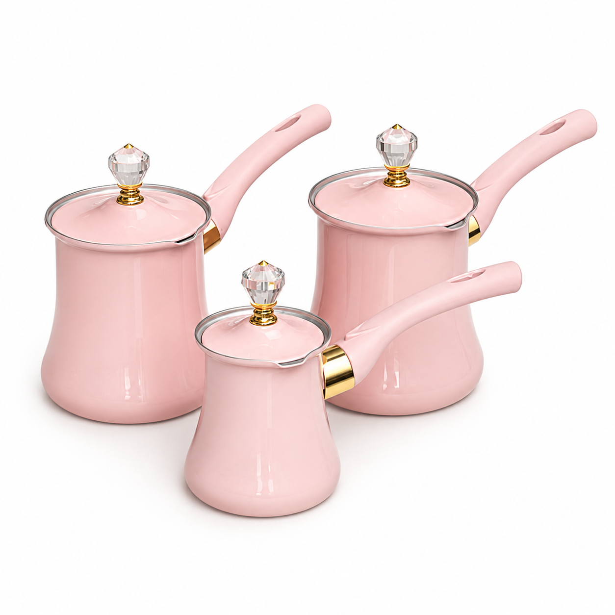 Set of 3 Stainless Steel Baby Pink Coffee Pots