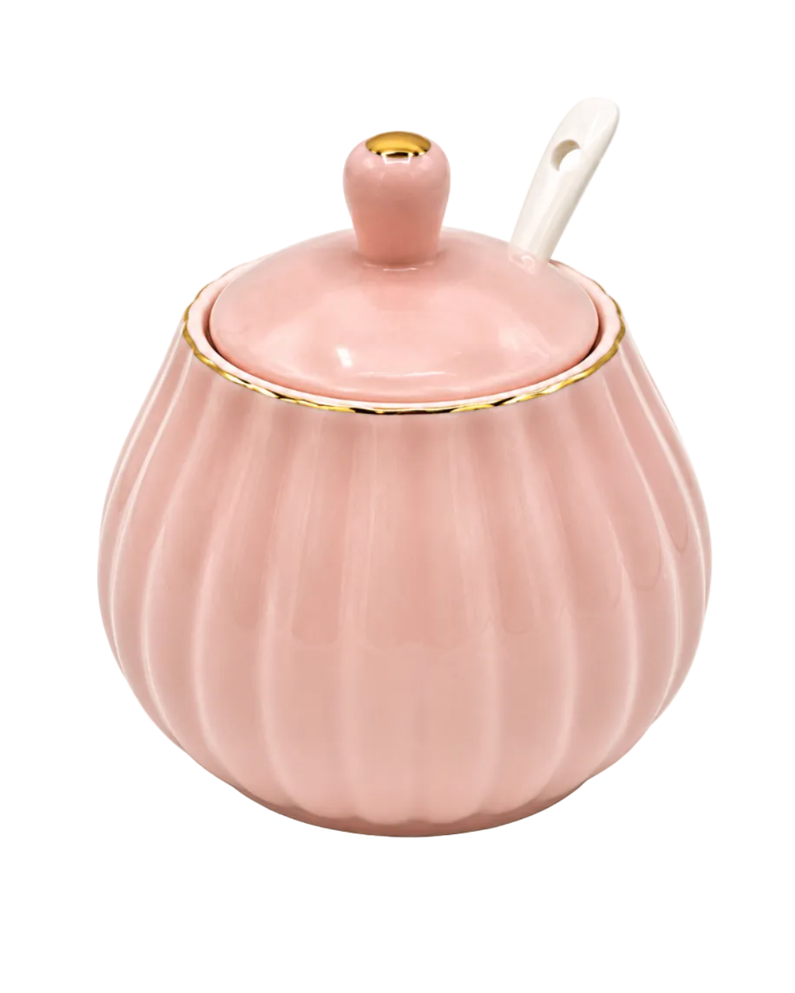 Pink Porcelain Sugar & Spice Container with Spoon
