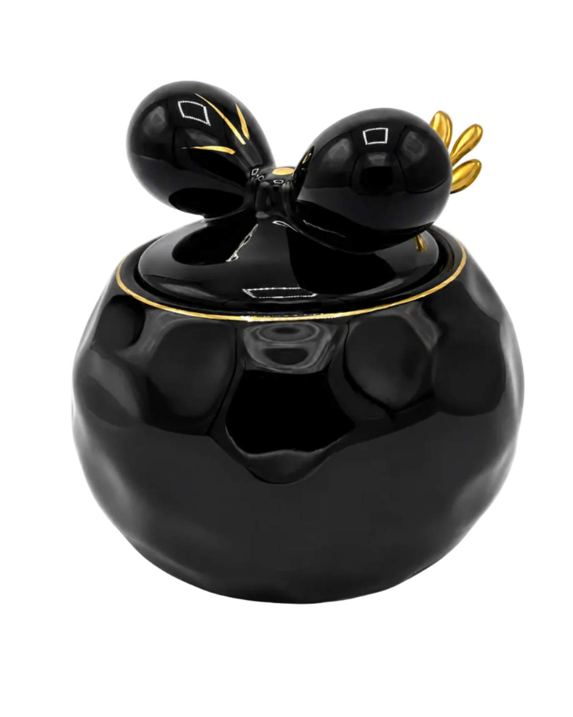 Luxury Black Bow Porcelain Sugar & Matte Container with Gold Spoon