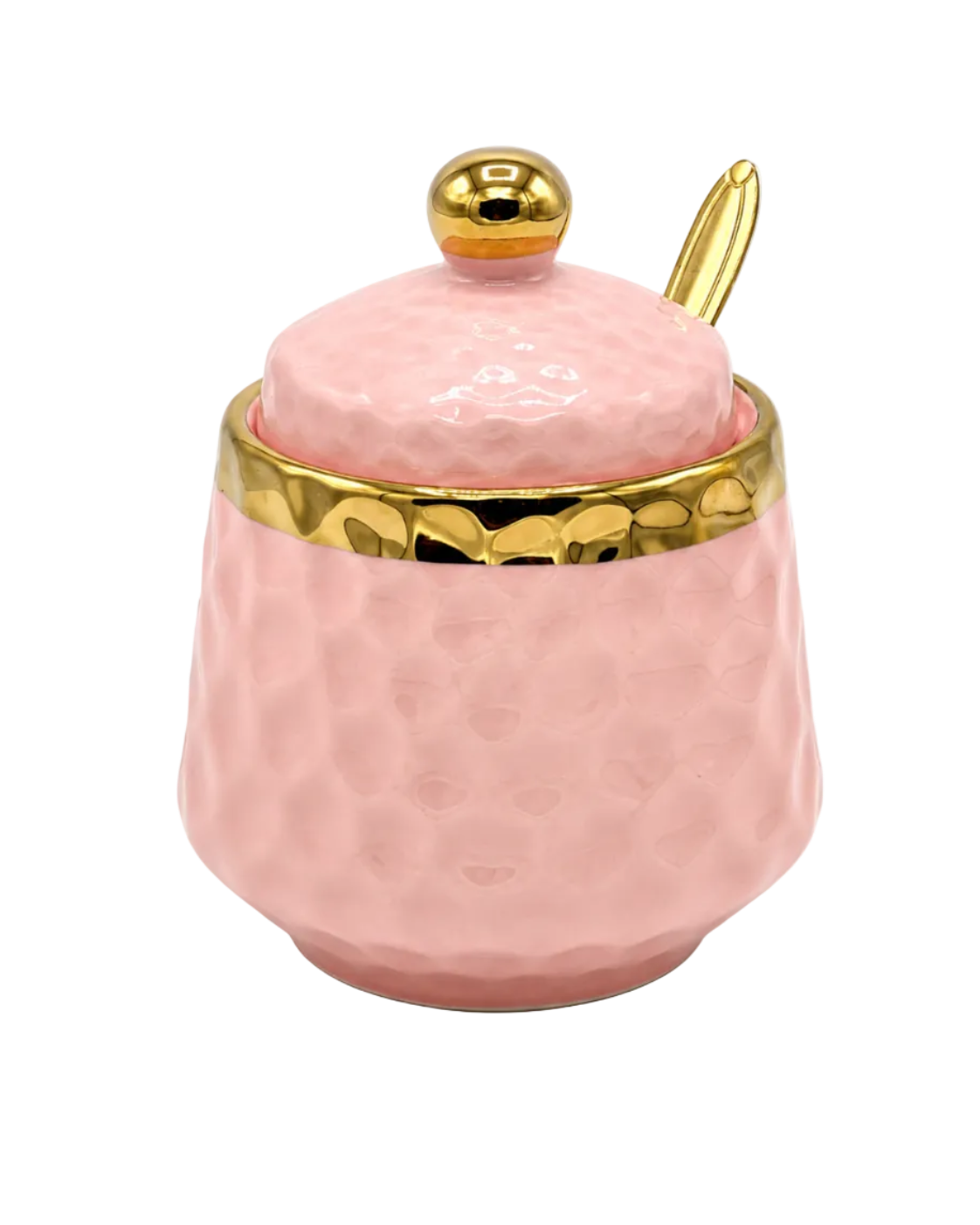 Luxury Pink Porcelain Sugar & Matte Container with Gold Spoon