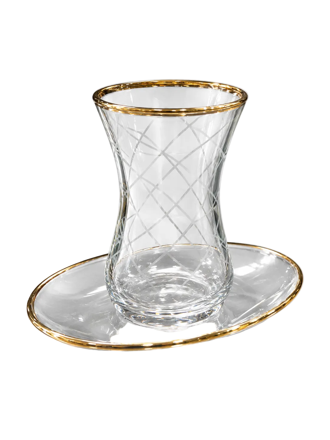 Turkish LAV Tea Glass Set with Hand Etched Design