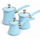 Set of 3 Stainless Steel Baby Blue Coffee Pots