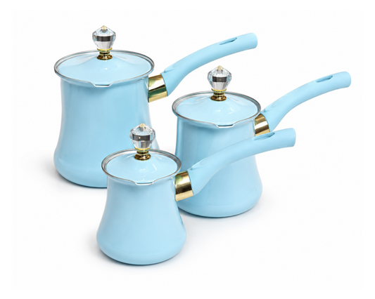 Set of 3 Stainless Steel Baby Blue Coffee Pots