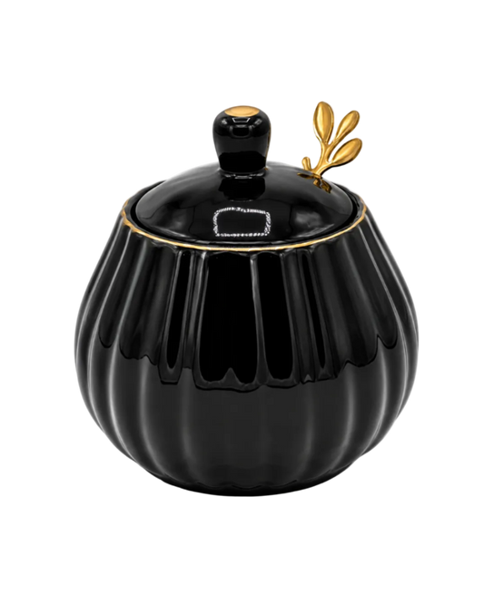 Black Porcelain Sugar & Spice Container with Spoon