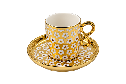 Golden Daisy Turkish Coffee Cup & Saucer Set