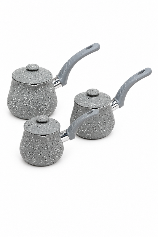 Set of 3 Turkish Granite Grey Coffee Pots