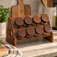 Angled Wooden Spice Rack with 8 Glass Jars
