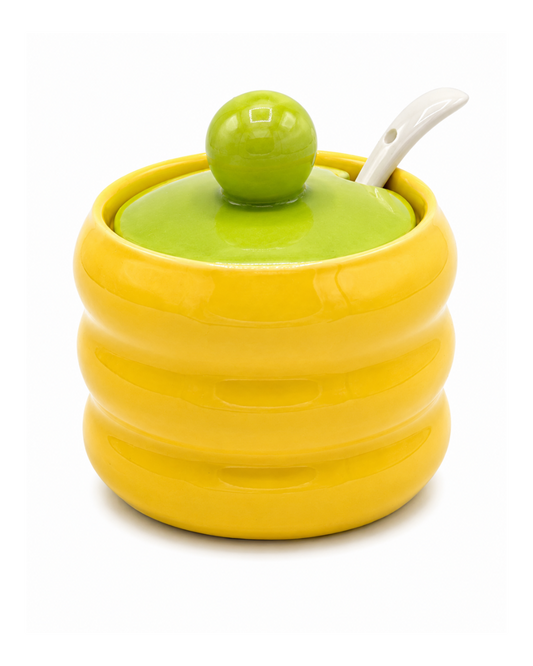Yellow Porcelain Sugar & Spice Container with Spoon