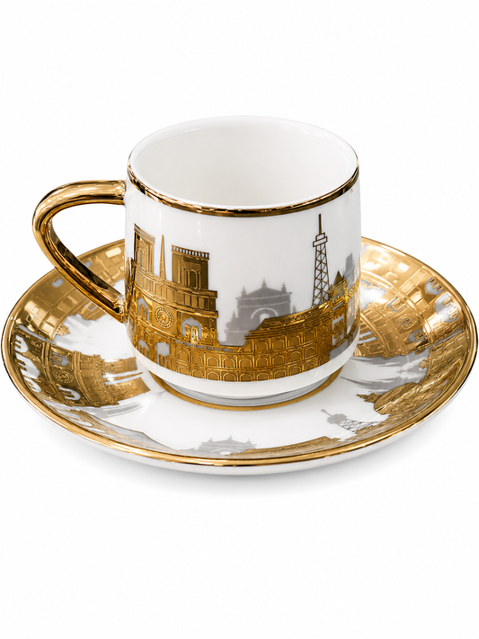 Set of 6 Kosovo White and Gold Coffee Cups
