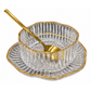 Elegant Ribbed Glass Dessert Bowl Set – Gold Trim