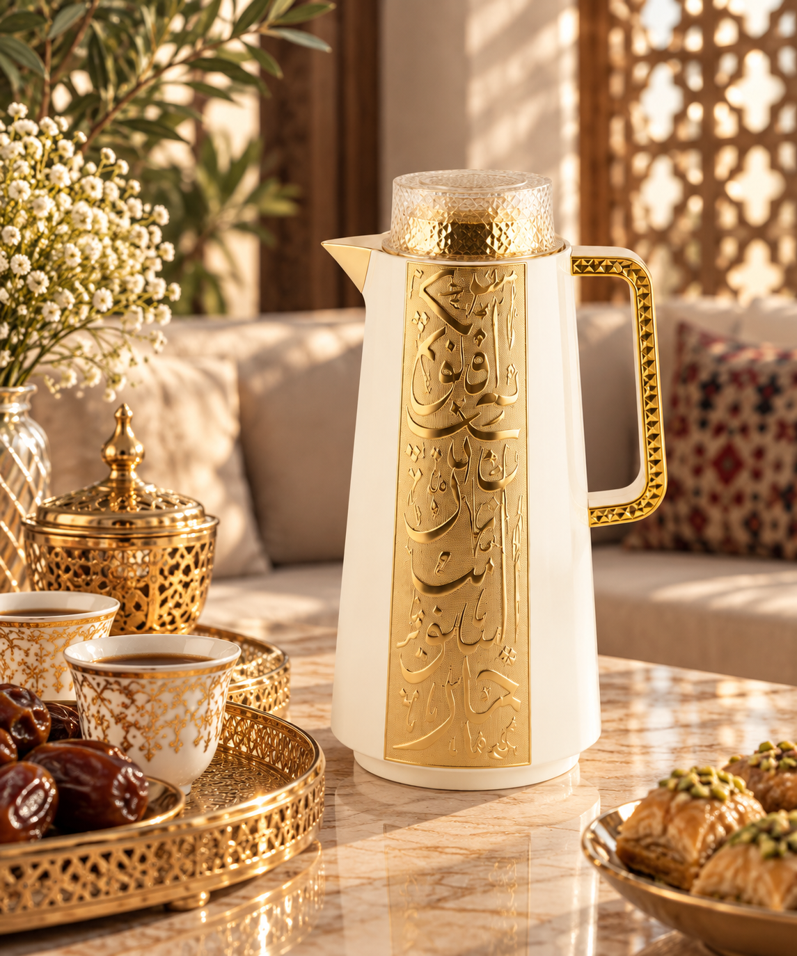 Luxury Arabic Calligraphy Thermal Flask – Ivory & Gold