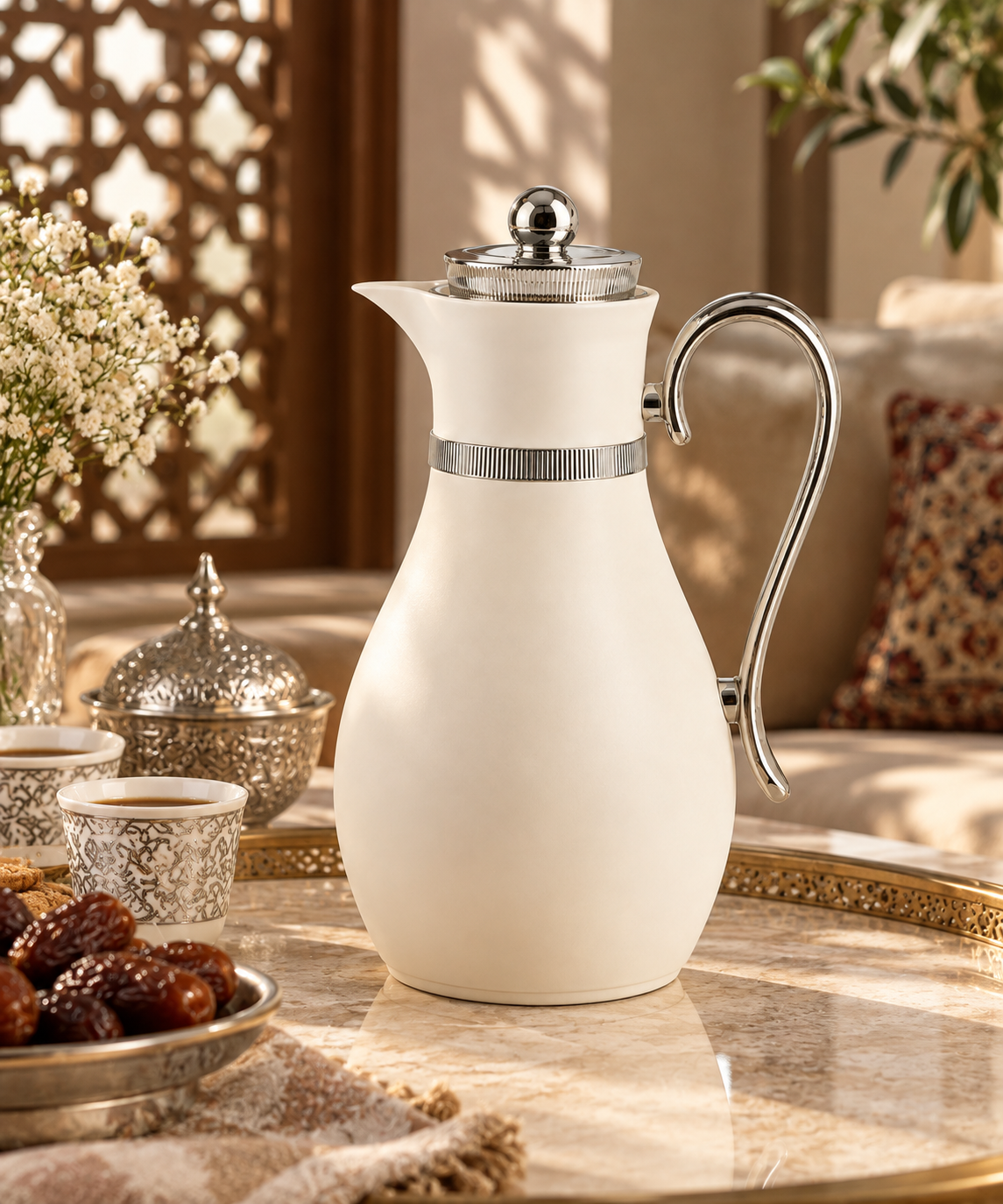 Classic Elegance Thermal Flask – Ivory & Silver