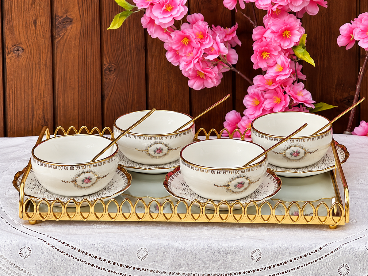 Classic Royal Gold Meghle Bowl Set – 12 Pieces