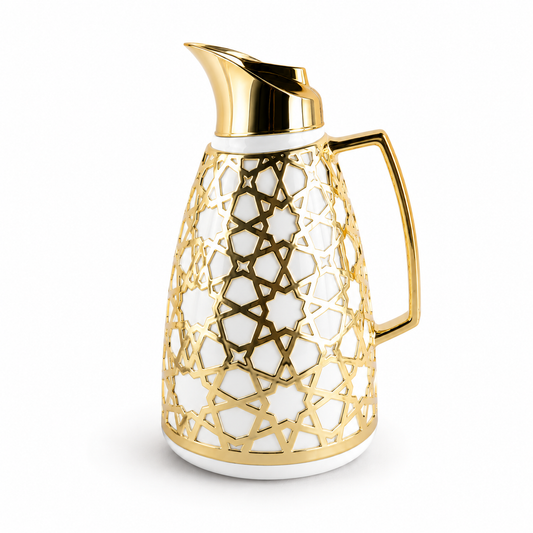 Luxury Geometric Thermal Flask – White & Gold