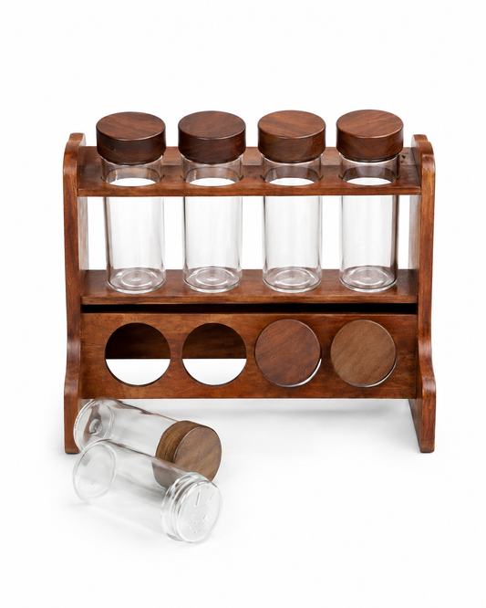 Two-Tier Wooden Spice Rack with 8 Glass Jars