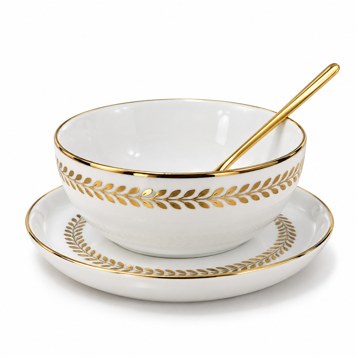 Elegant Gold Leaf Meghle Bowl Set – 12 Pieces