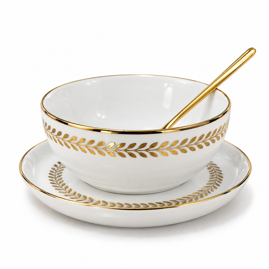 Elegant Gold Leaf Meghle Bowl Set – 12 Pieces