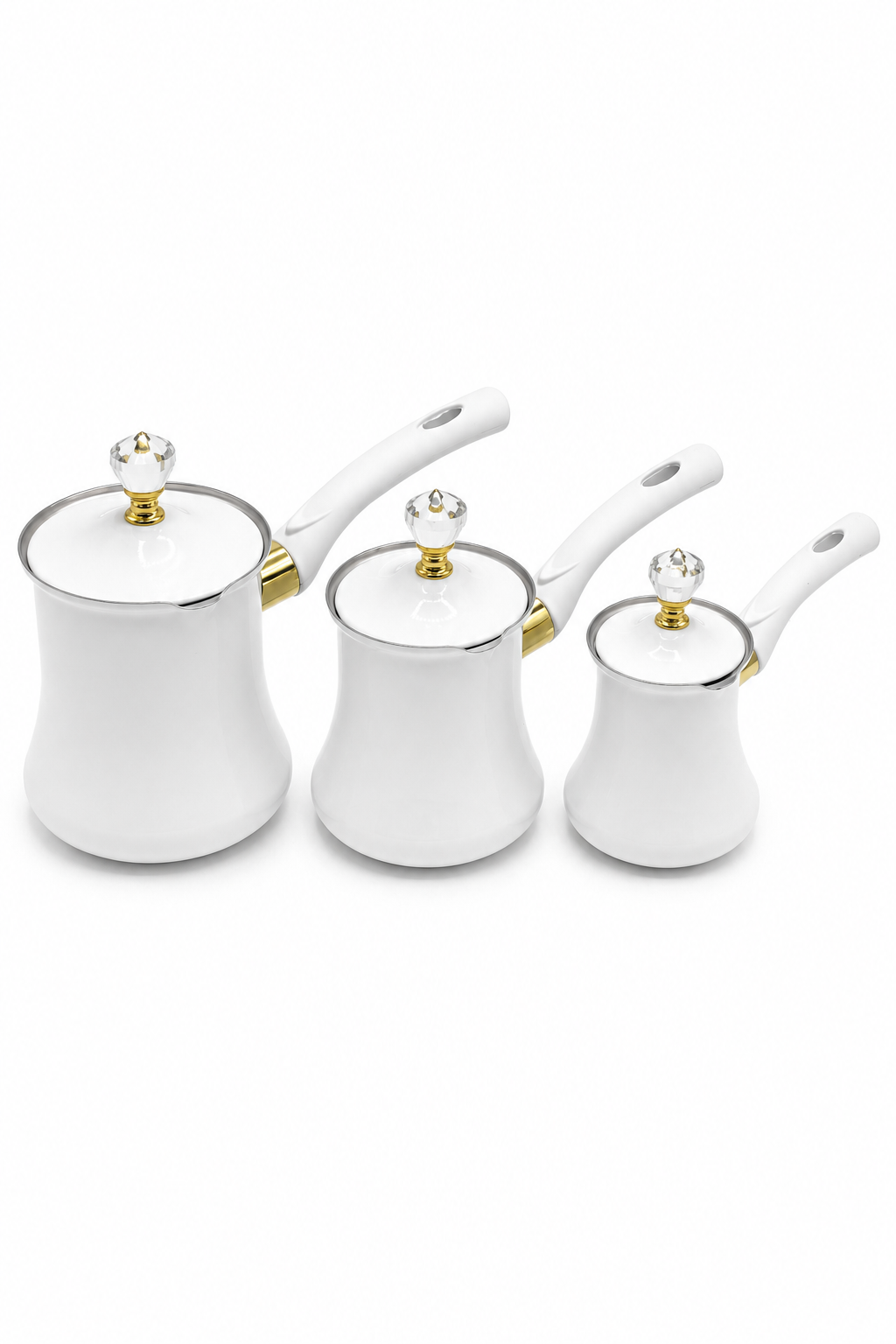 Set of 3 Stainless Steel Glossy White Coffee Pots