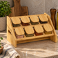 Natural Bamboo Spice Rack with 8 Glass Jars