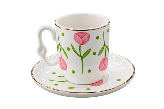 Pink Tulip Turkish Coffee Cup & Saucer Set