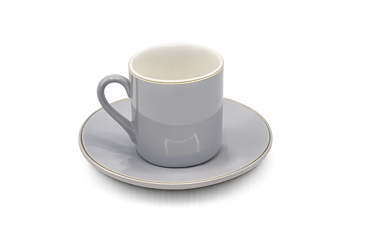Set of 6 Minimalist Grey Coffee Cup & Saucer