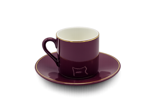 Set of 6 Minimalist Burgundy Coffee Cup & Saucer