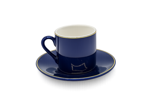 Set of 6 Minimalist Royal Blue Coffee Cup & Saucer
