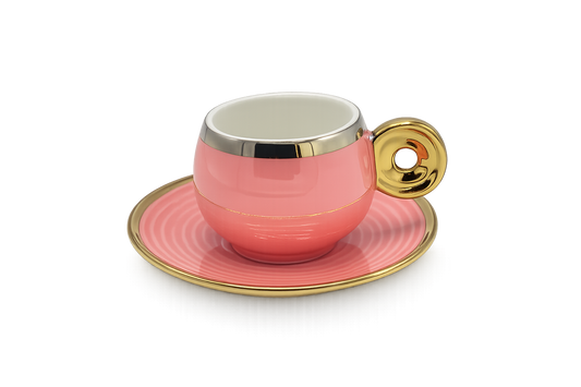 Set of 6 Minimalist Chic Pink Coffee Cup & Saucer