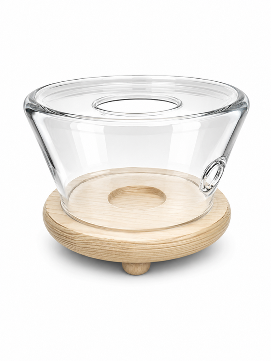 Transparent Glass and bamboo Teapot Warmer Stand with Candle Holder