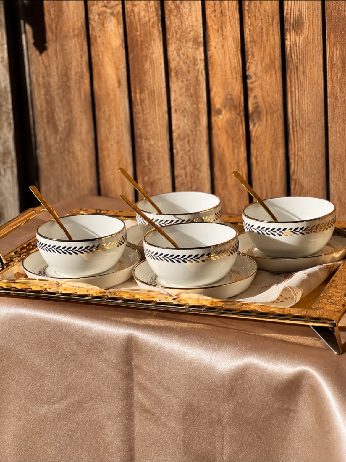 Elegant Gold Leaf Meghle Bowl Set – 12 Pieces