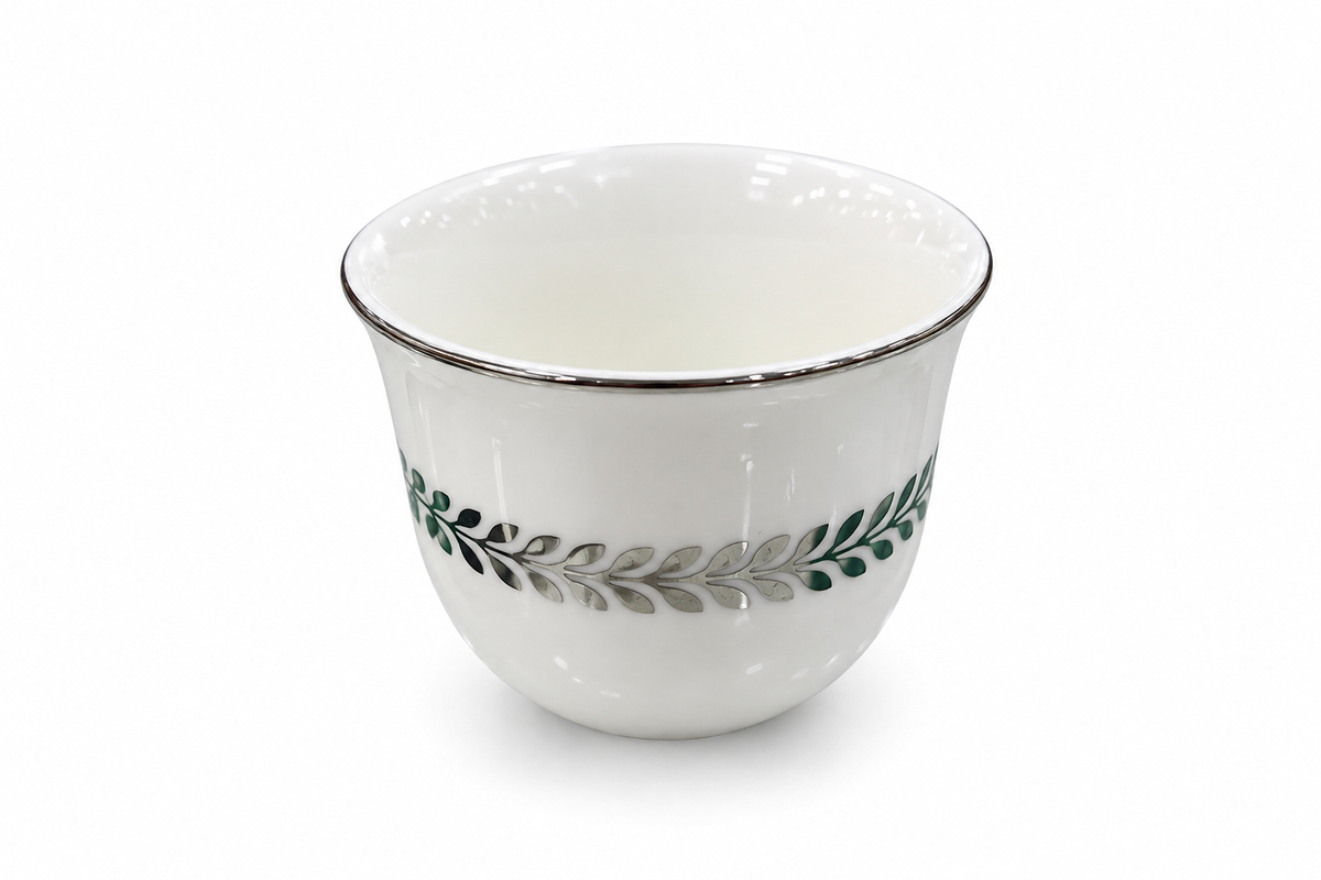 Silver Arabic Coffee Cups | White & Silver