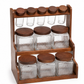 Wooden Kitchen Organizer with Glass Storage Jars – 11 Pieces