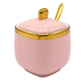 Pink Porcelain Sugar & Spice Container with Spoon