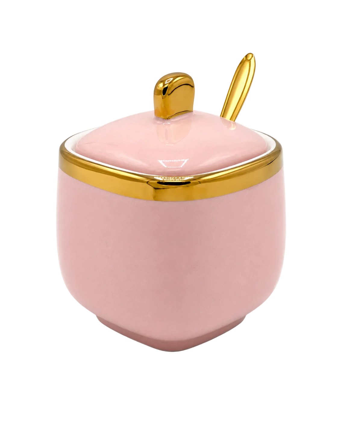 Pink Porcelain Sugar & Spice Container with Spoon
