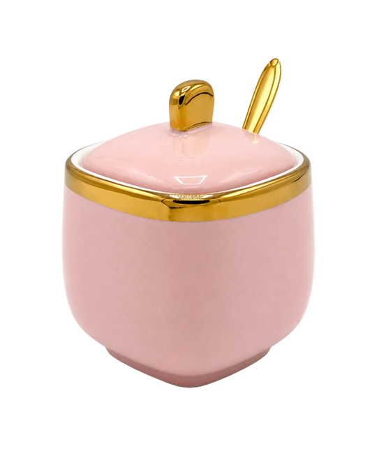 Pink Porcelain Sugar & Spice Container with Spoon