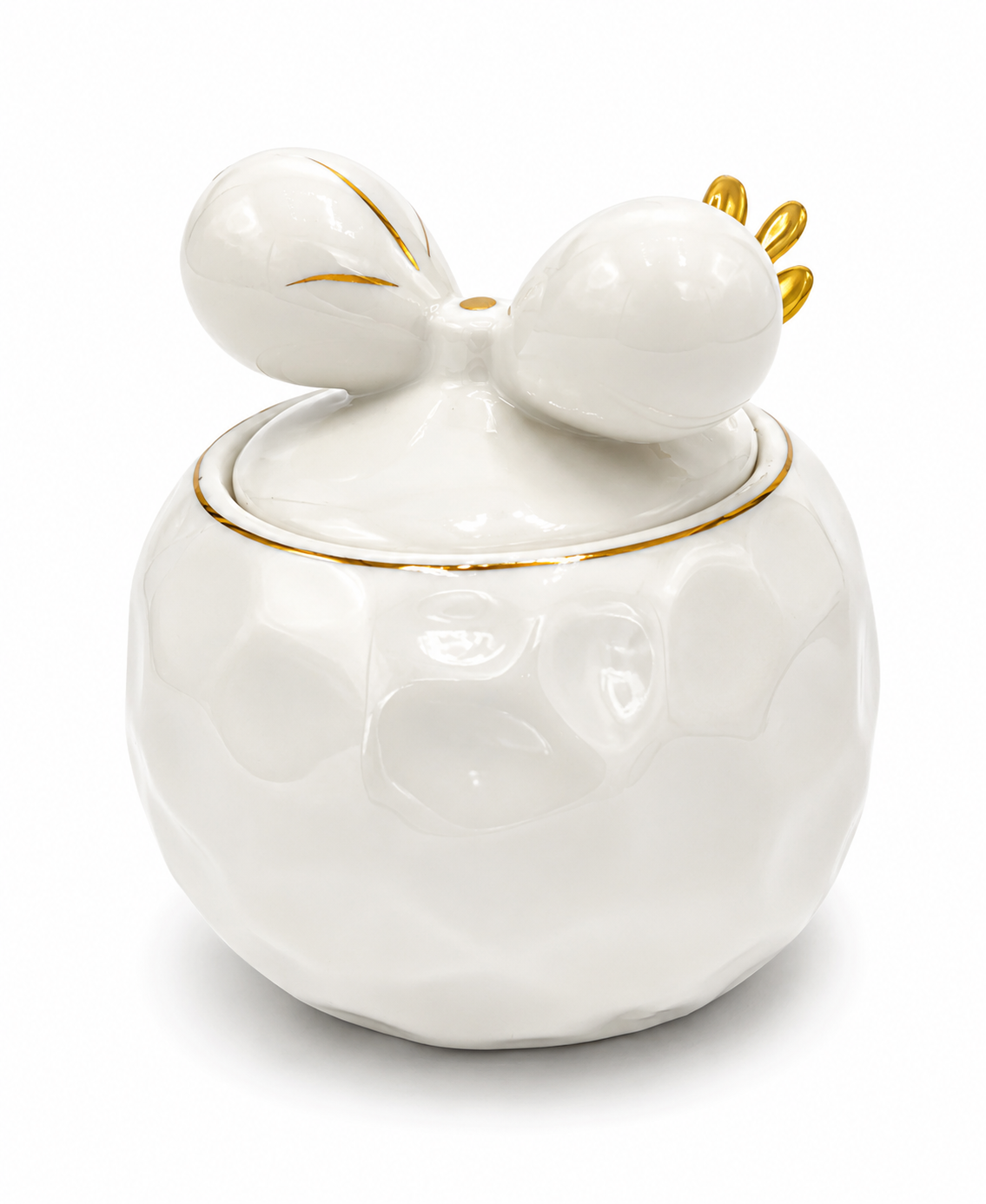 Luxury White Bow Porcelain Sugar & Matte Container with Gold Spoon