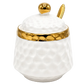 Luxury White Porcelain Sugar & Matte Container with Gold Spoon