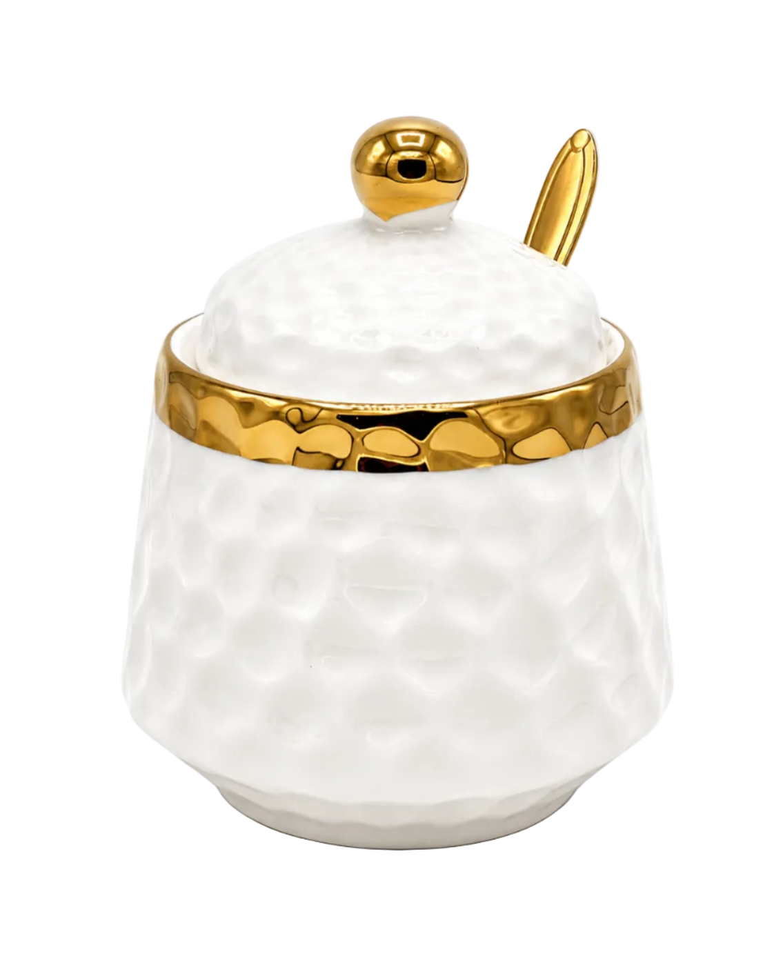 Luxury White Porcelain Sugar & Matte Container with Gold Spoon